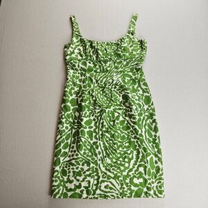 Milly of New York Y2K Green White Silk AOP Sheath Dress Size 10 Luxury